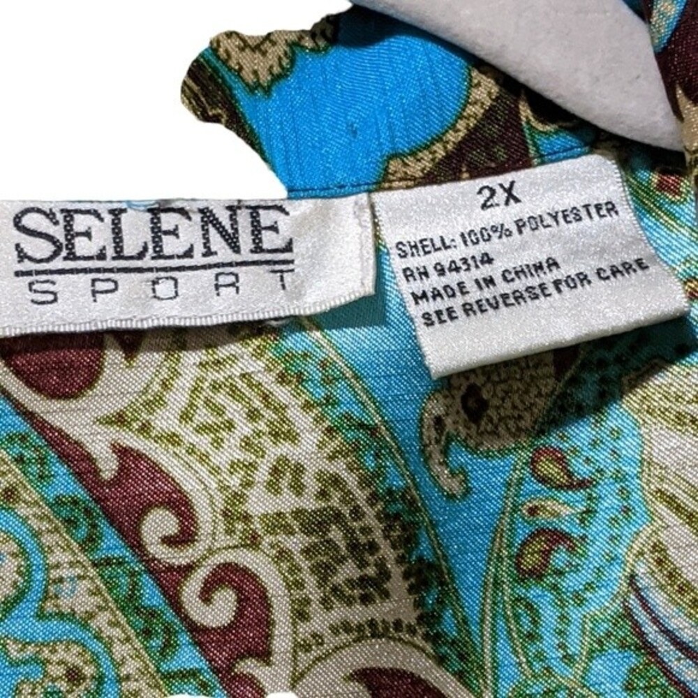 Selene Sport paisley novelty print collared button front shirt blouse 2X - Picture 3 of 6